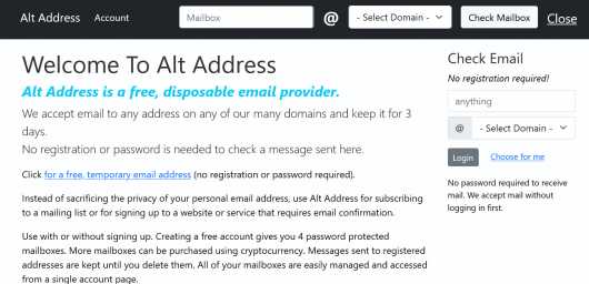 Free Disposable Email Addresses Alt Address